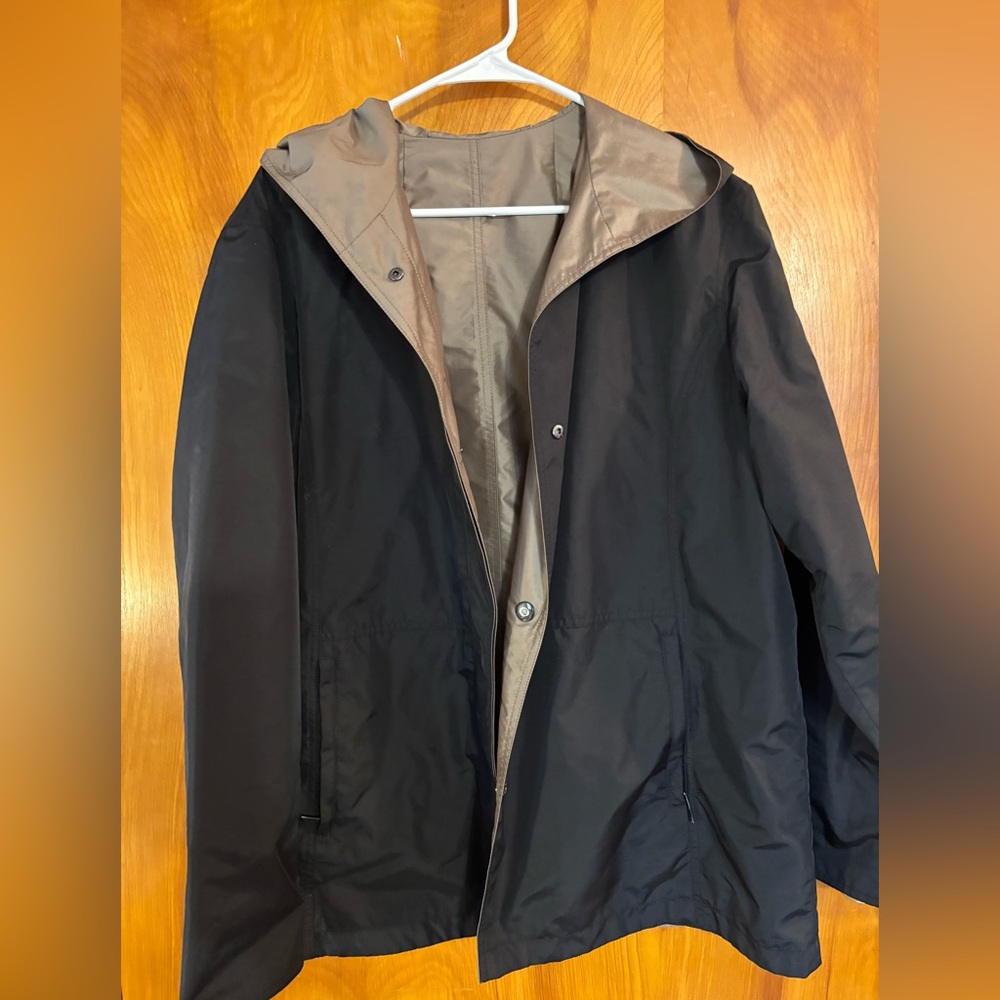 Ladies Black and Tan Hooded reversible Nylon jacket/raincoat